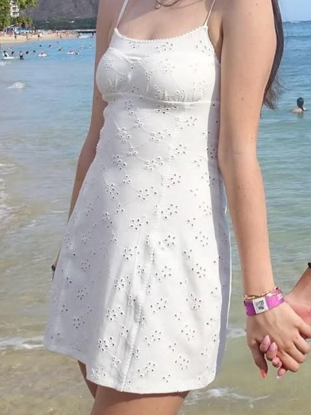 White FREE PEOPLE Eyelet Spaghetti Strap Sundress